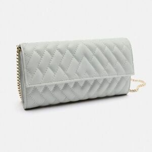 Zara Silver Quilted Crossbody Gold Chain Wallet New
